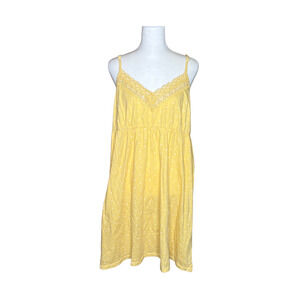 Vtg Y2K Amoureuse Babydoll Dress L Yellow Polka Dot Cottagecore Whimsical Dainty